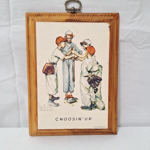 Vintage 1950s Norman Rockwell Choosin Up Baseball Wooden Wall Plaque Decor 5x7